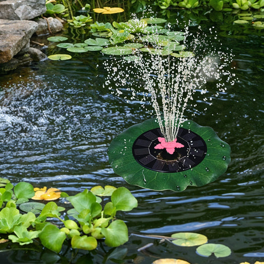 Eco-friendly solar fountain pump with unique green leaf and pink star design