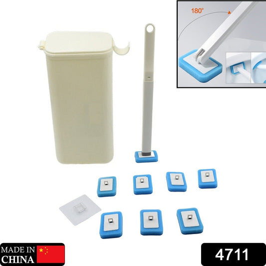 Ergonomic toilet wand with disposable cleaning sponge in use.