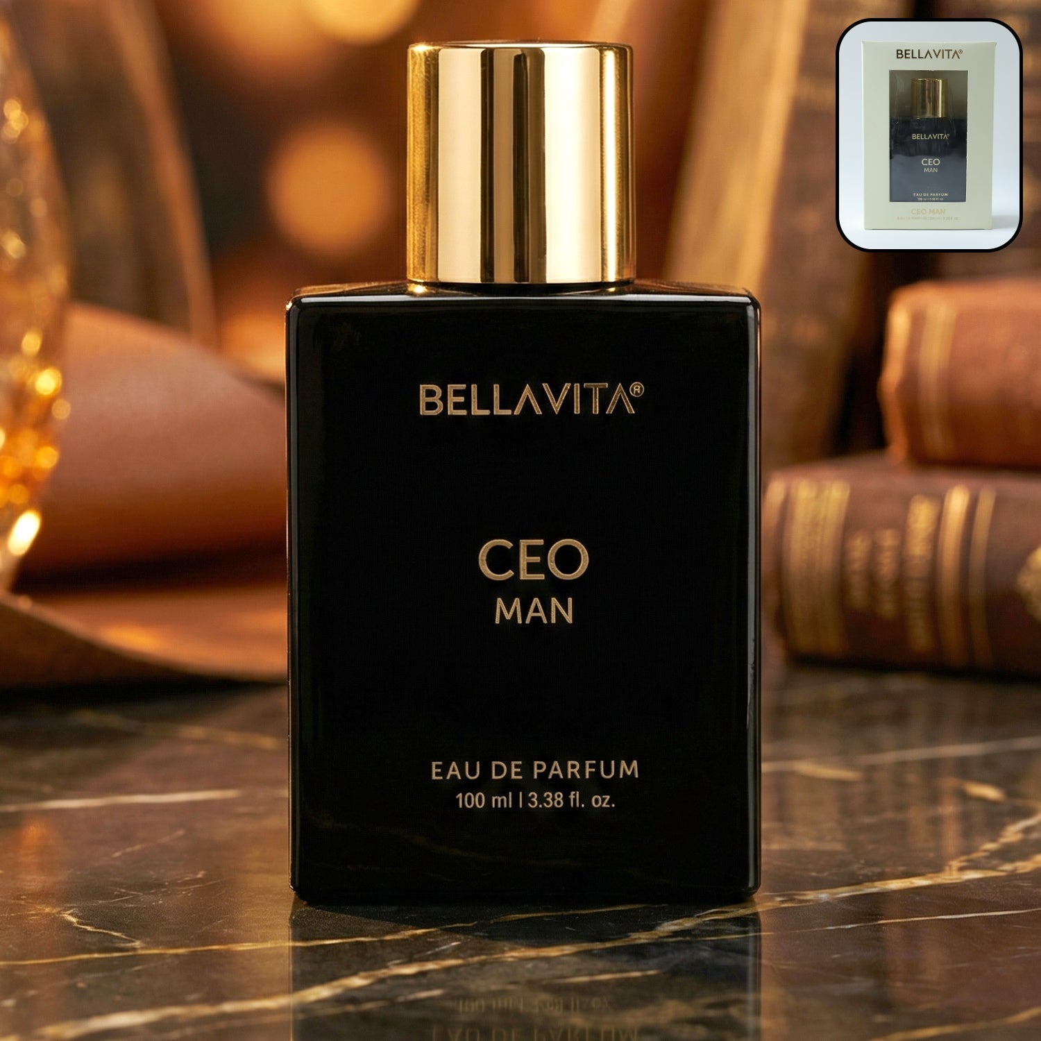 Men's Eau De Parfum in a stylish black bottle with gold cap
