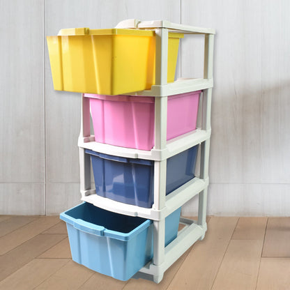A practical plastic drawer organizer filled with various household items, demonstrating its storage capacity.