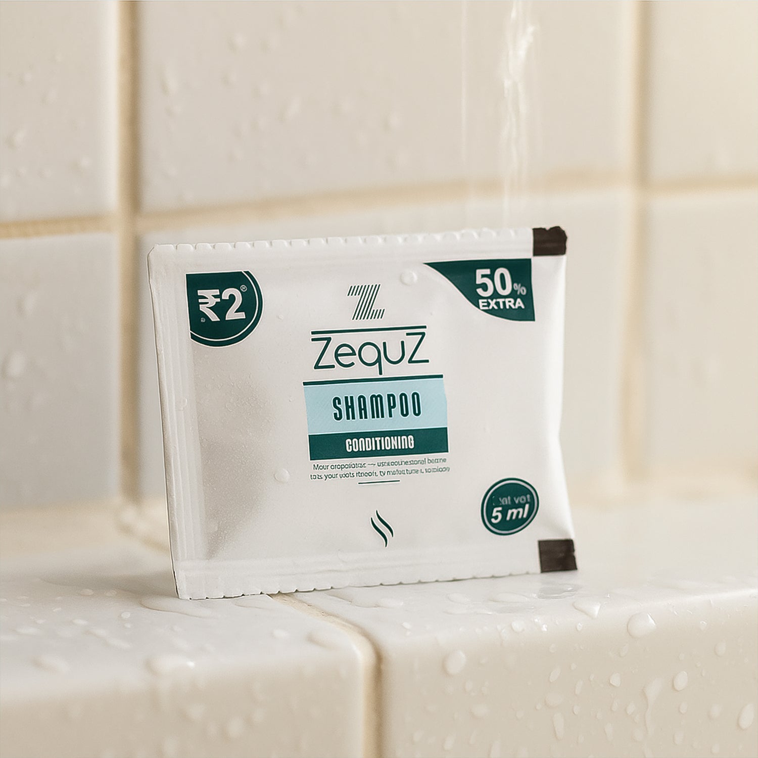 Soft lathering conditioning shampoo sachet packaged for convenient use