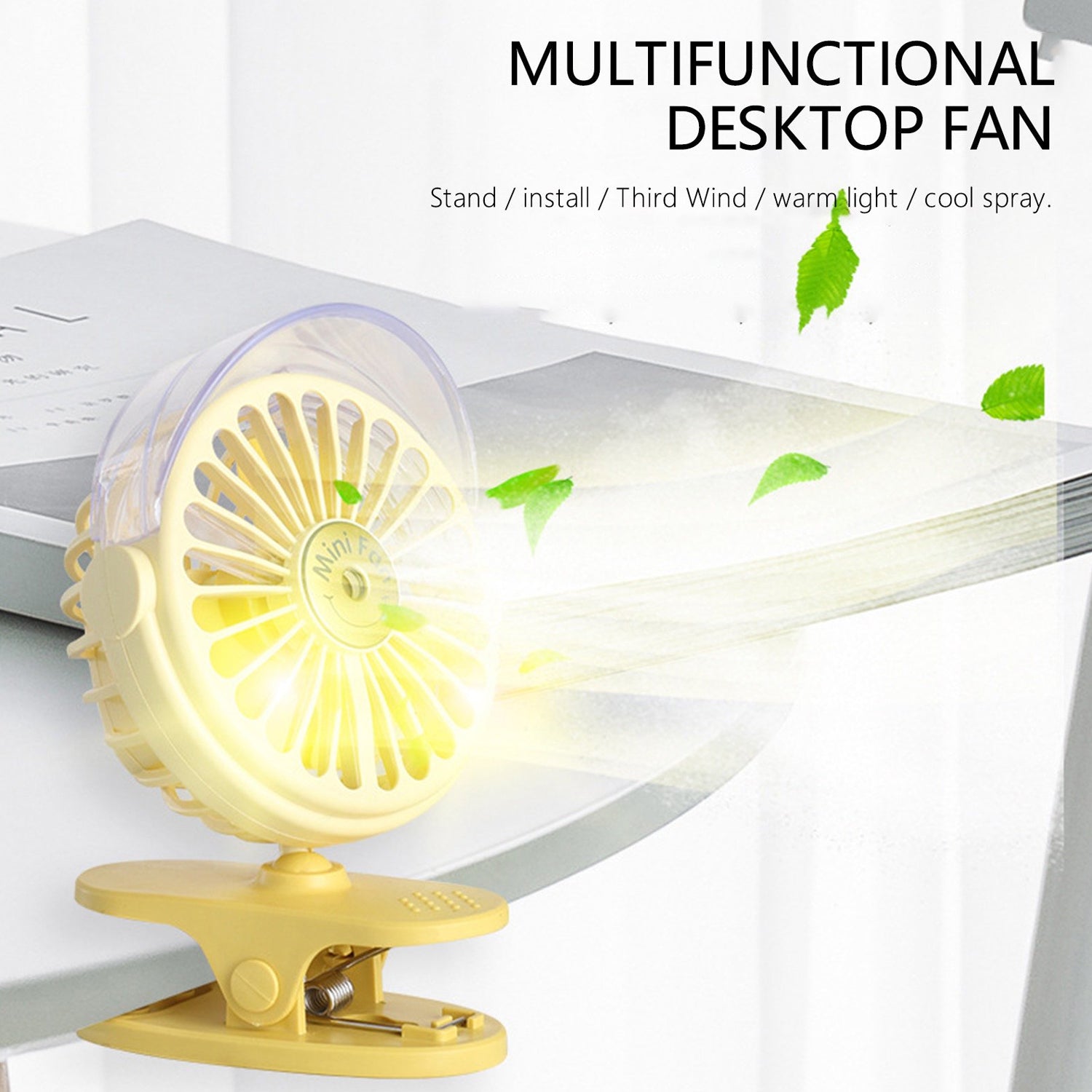 The USB-powered Clip Desk Fan connected to a laptop, demonstrating convenient power options.