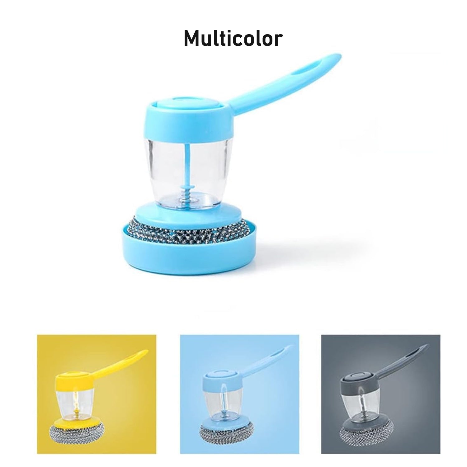 A close-up of the scrub bristles on the soap dispenser, suitable for various surfaces.
