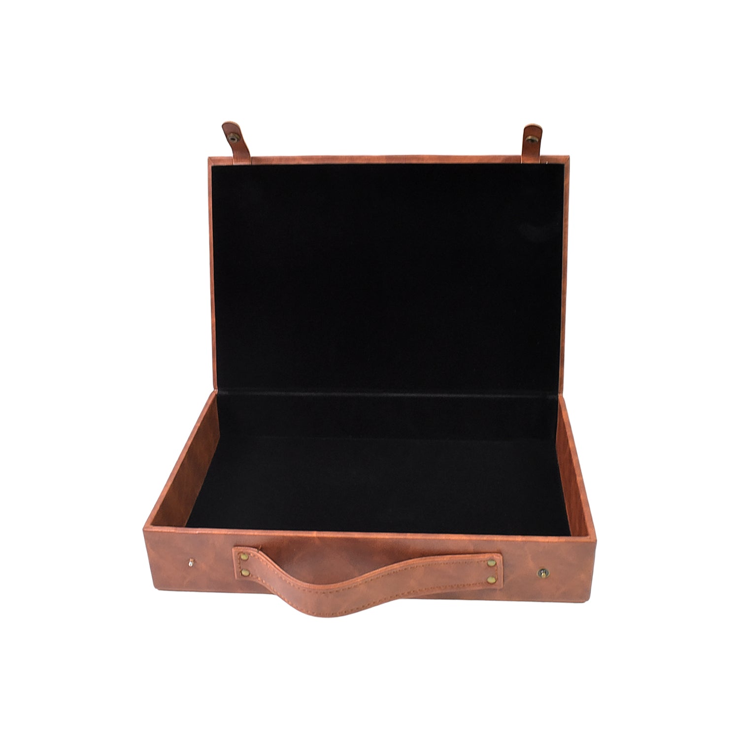 Detail shot of the sturdy handle and stitching on the ClassiCarry leather case.
