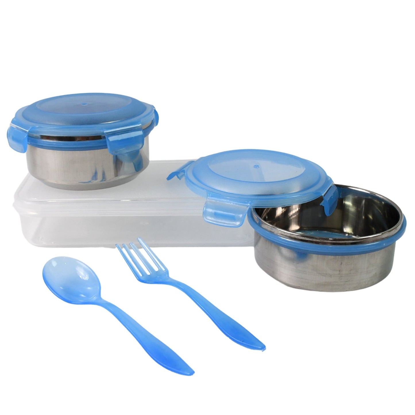 The complete Konvex lunch box kit, including the durable spoon and fork, ensuring a complete meal solution.