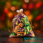 Decorative chocolate gift potli bag with golden floral embroidery filled with 10 assorted chocolates