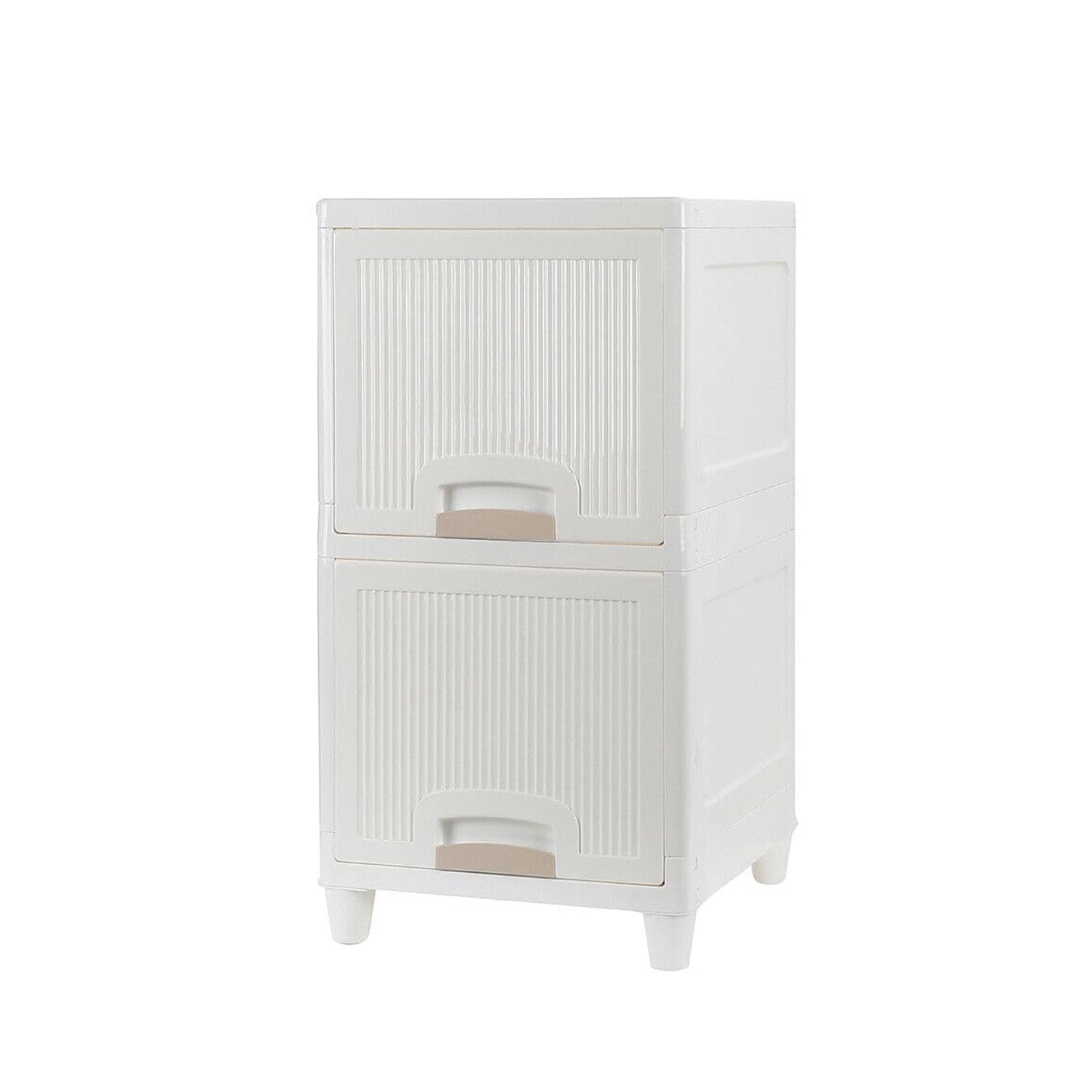 Versatile storage solution with two transparent drawers for easy item identification.