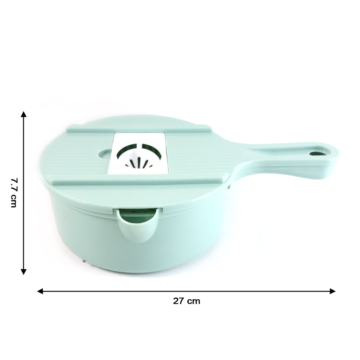 Compact, space-saving vegetable slicer set neatly arranged for storage