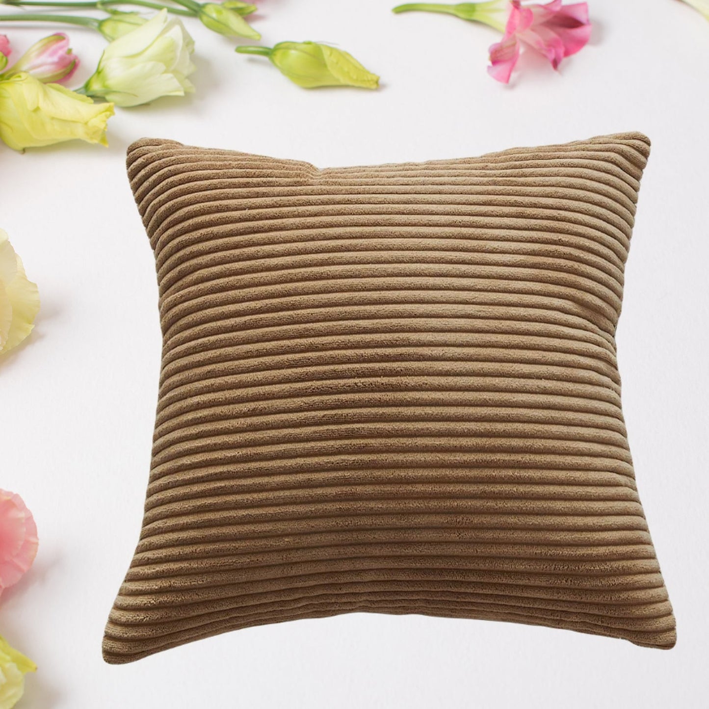 Soft corduroy 16x16 inch throw pillow cover on a modern beige sofa.