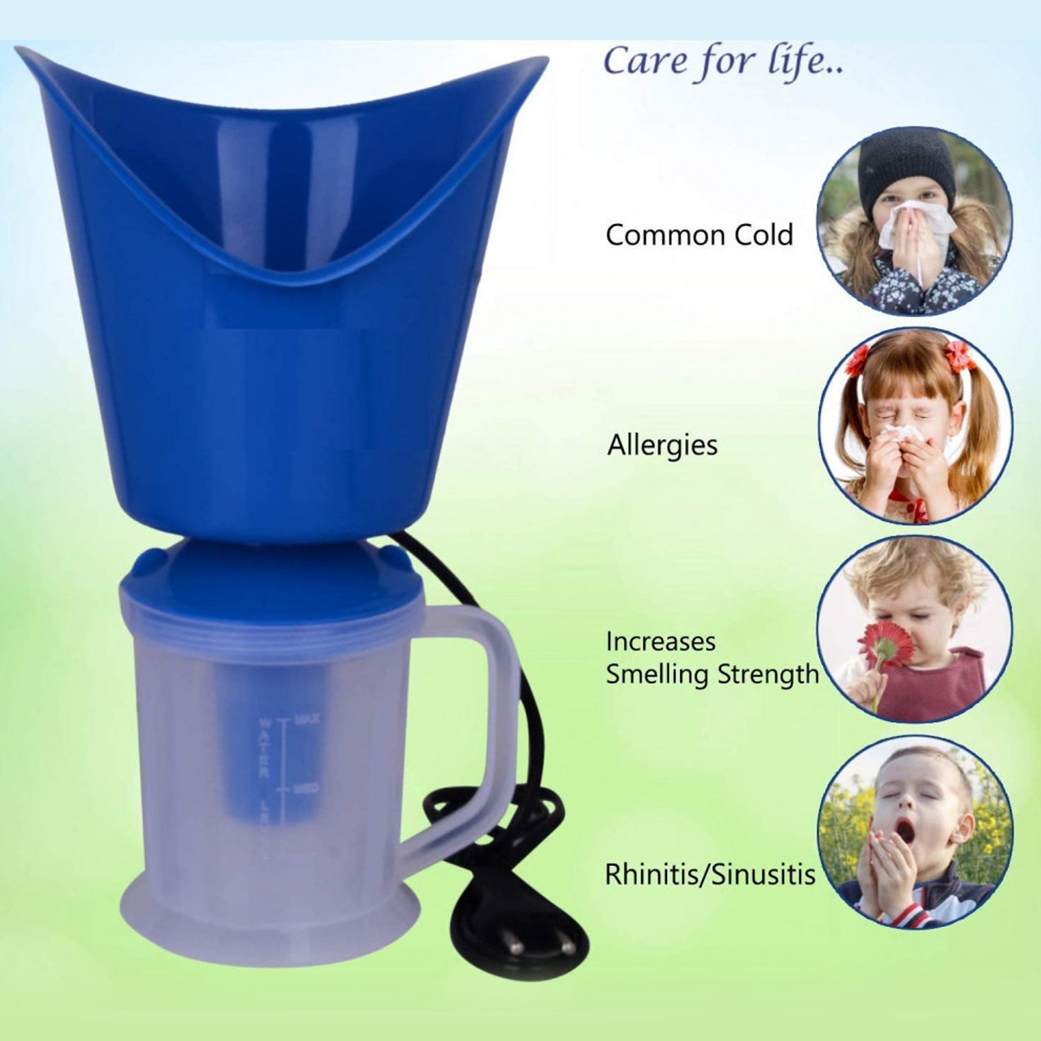 VelvaBloom 3 in 1 Steam Inhaler shown with its main components for effective inhalation.
