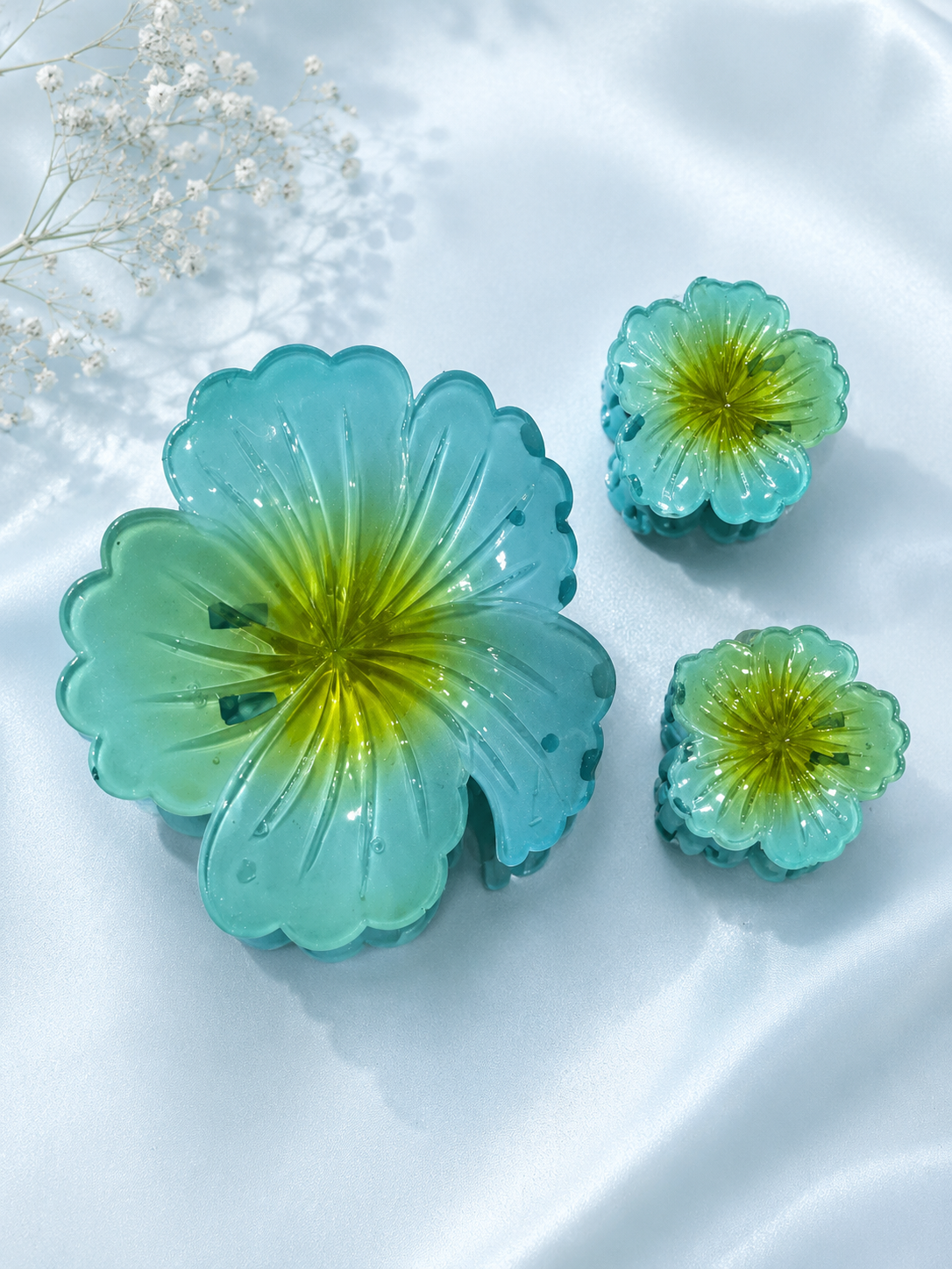Flower Hair Claw Clips for Women & Girls, Combo of 3 Floral Hair Clips (1 Big + 2 Small)