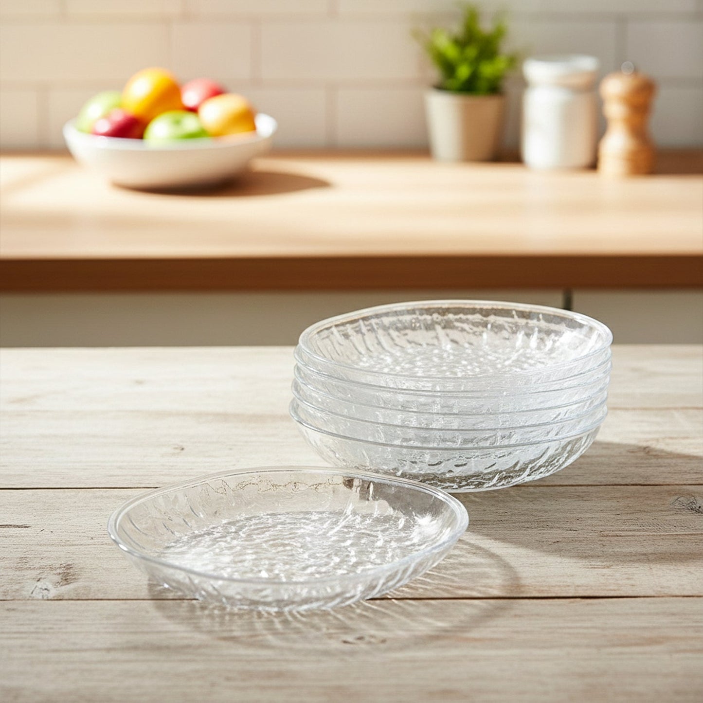 Crystal glass compartments snack plate set showcasing dry fruits and appetizers