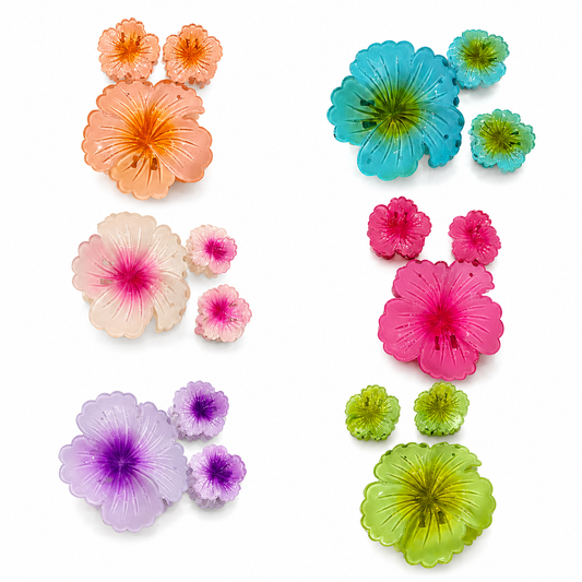 Flower Hair Claw Clips for Women & Girls, Combo of 3 Floral Hair Clips (1 Big + 2 Small)