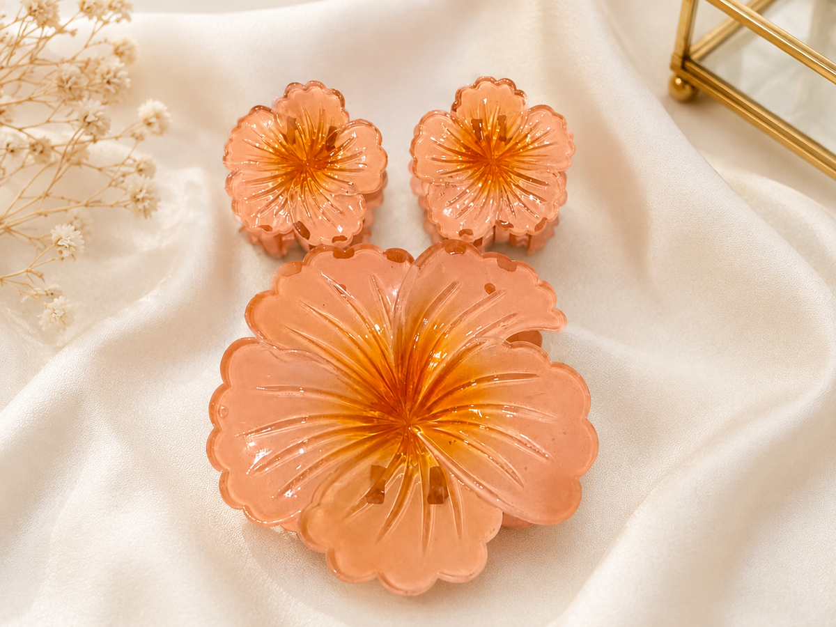 Flower Hair Claw Clips for Women & Girls, Combo of 3 Floral Hair Clips (1 Big + 2 Small)