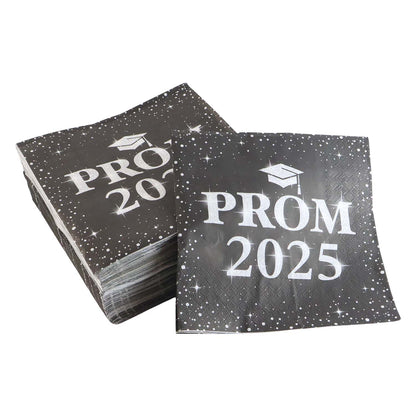 Set of Prom 2025 party napkins for graduation event use