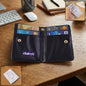 Compact marble finish card holder wallet with snap button closure