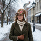 Winter casual women’s ear flap cap with floral embroidery and adjustable tie strings
