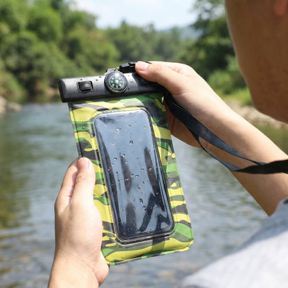 Color variants of waterproof phone pouch with compass