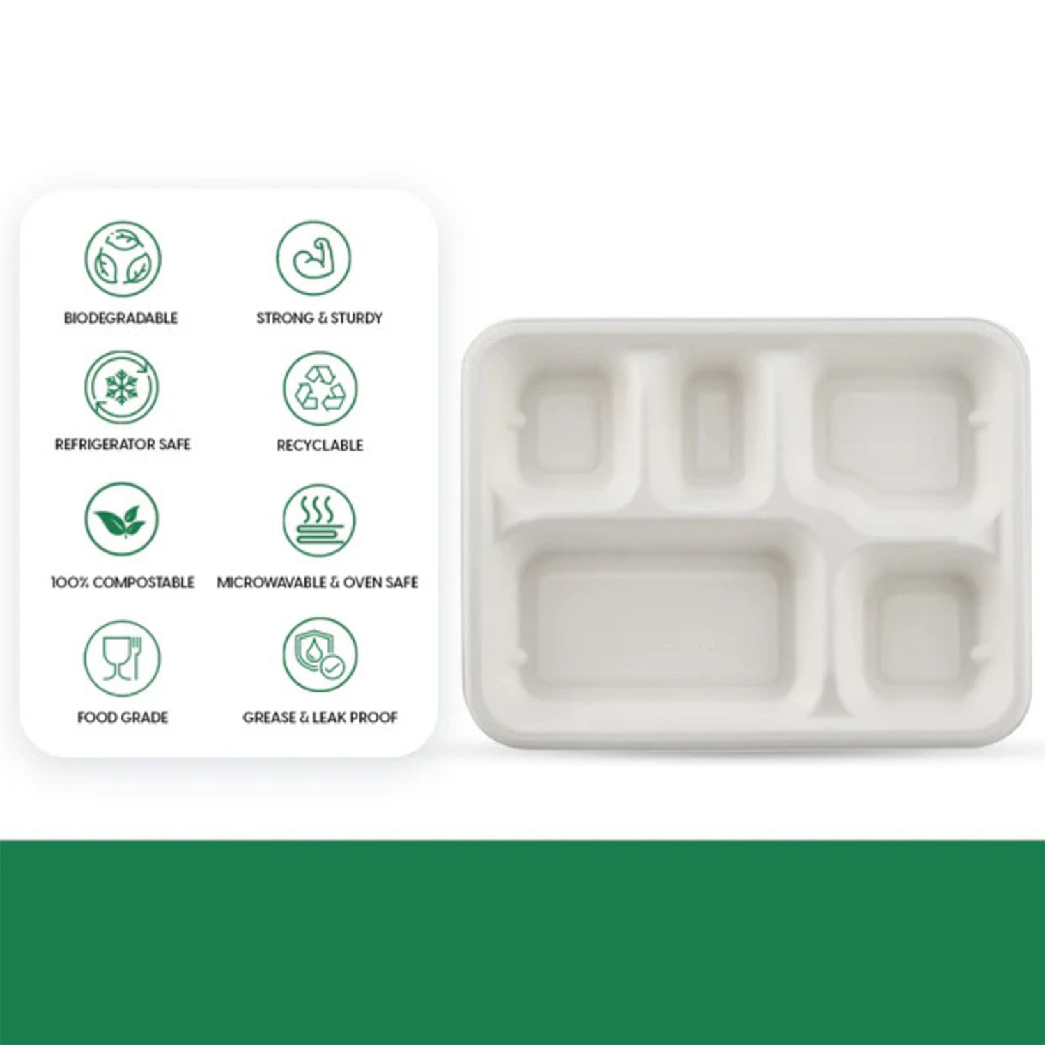 Sectioned lunch tray made from compostable bagasse suitable for thali meals