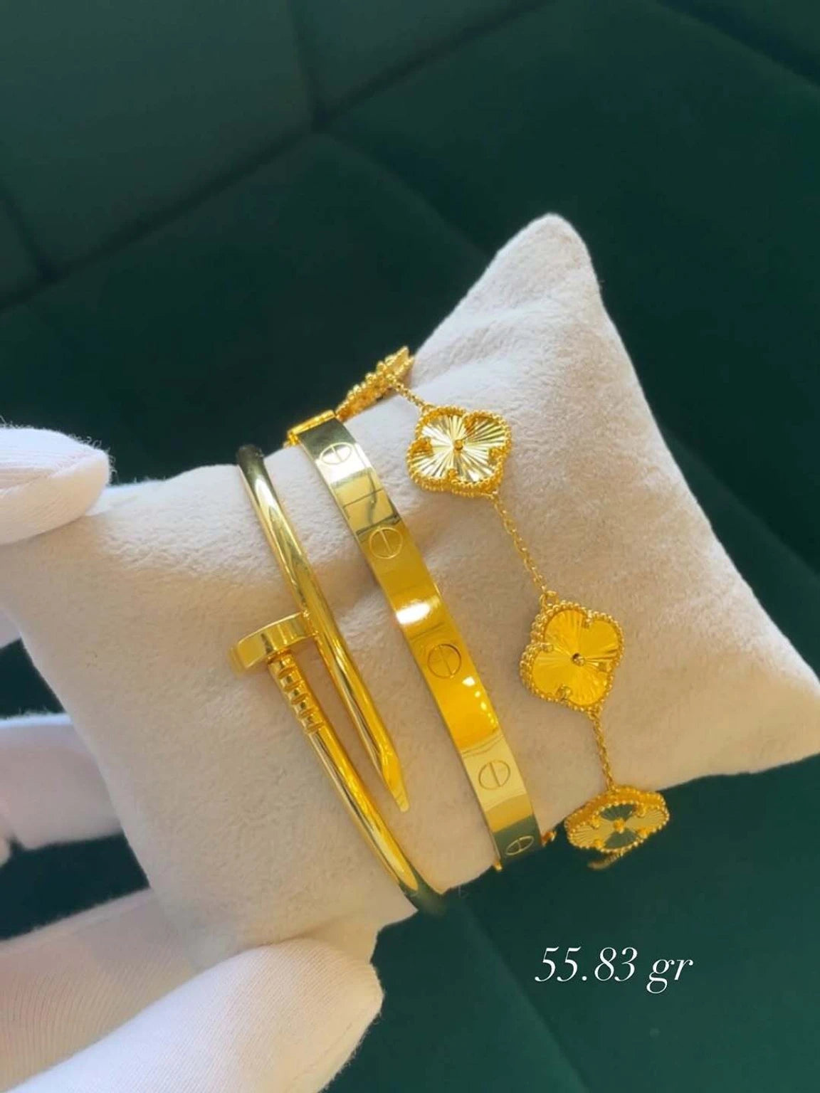 Clover Bracelet, Nail Bracelet and Cartier Bracelet Combo for Women and girls( COLOR-Gold, White, Black)