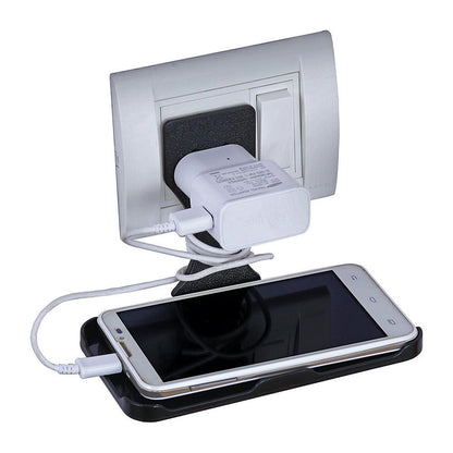 Close-up of the Mobile Charging Stand's non-slip surface and sturdy base holding a phone.